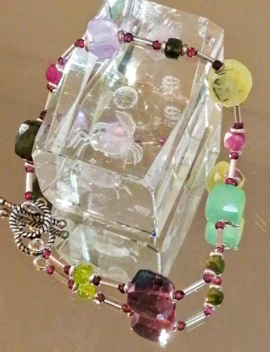 Pulsera de Fluorita, Ágata, Aguamarina, Amatista y Turmalina en cubos y Plata