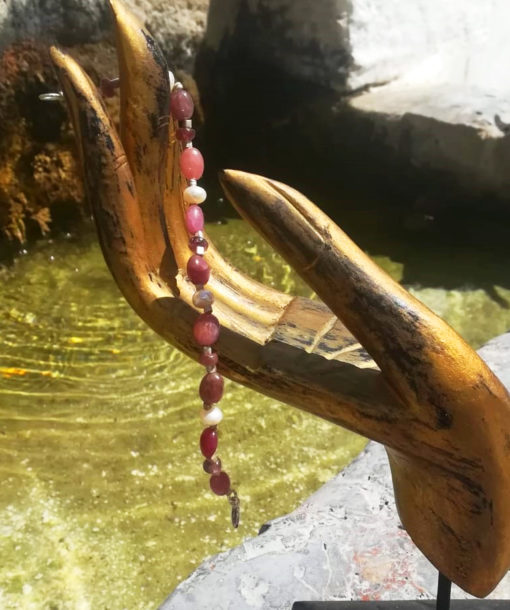 Pulsera de Rubies Birmania, Perla de Río y Plata