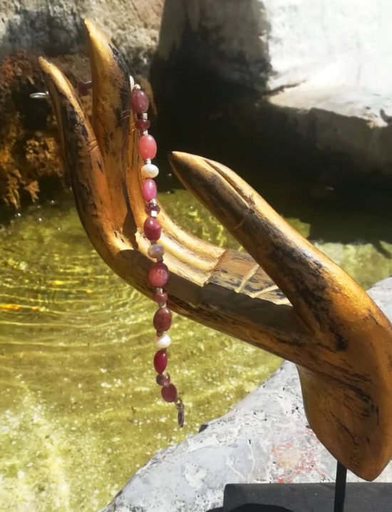 Pulsera de Rubies Birmania, Perla de Río y Plata