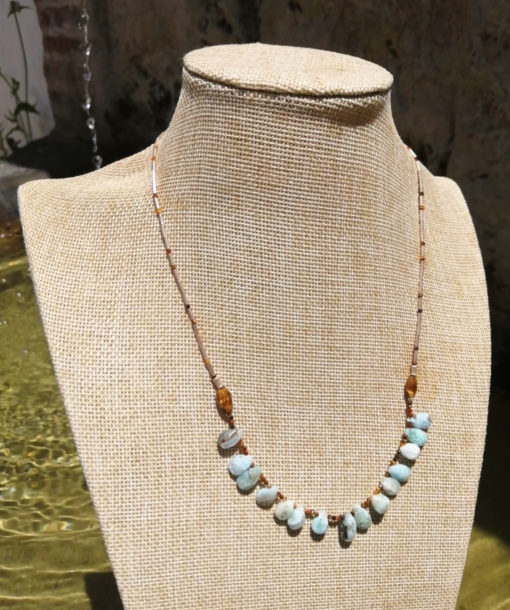 Collar de Larimar de Santo Domingo y Ojo de Tigre