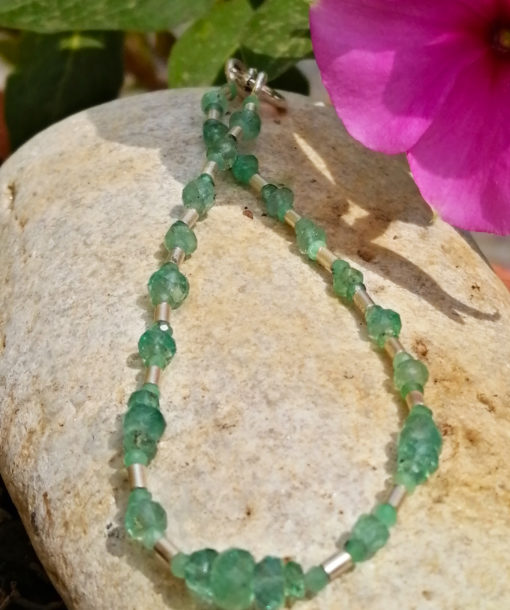 Pulsera de Esmeraldas verde azuladas de Colombia y Plata