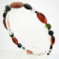 Pulsera de Granate marrón, Turmalina verde, Cianita y Aguamarina